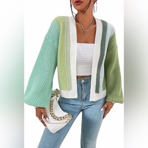 Amazon Women’s Multicolor Block Knitted Cardigan with Ribbed Cuffs. Size: Medium